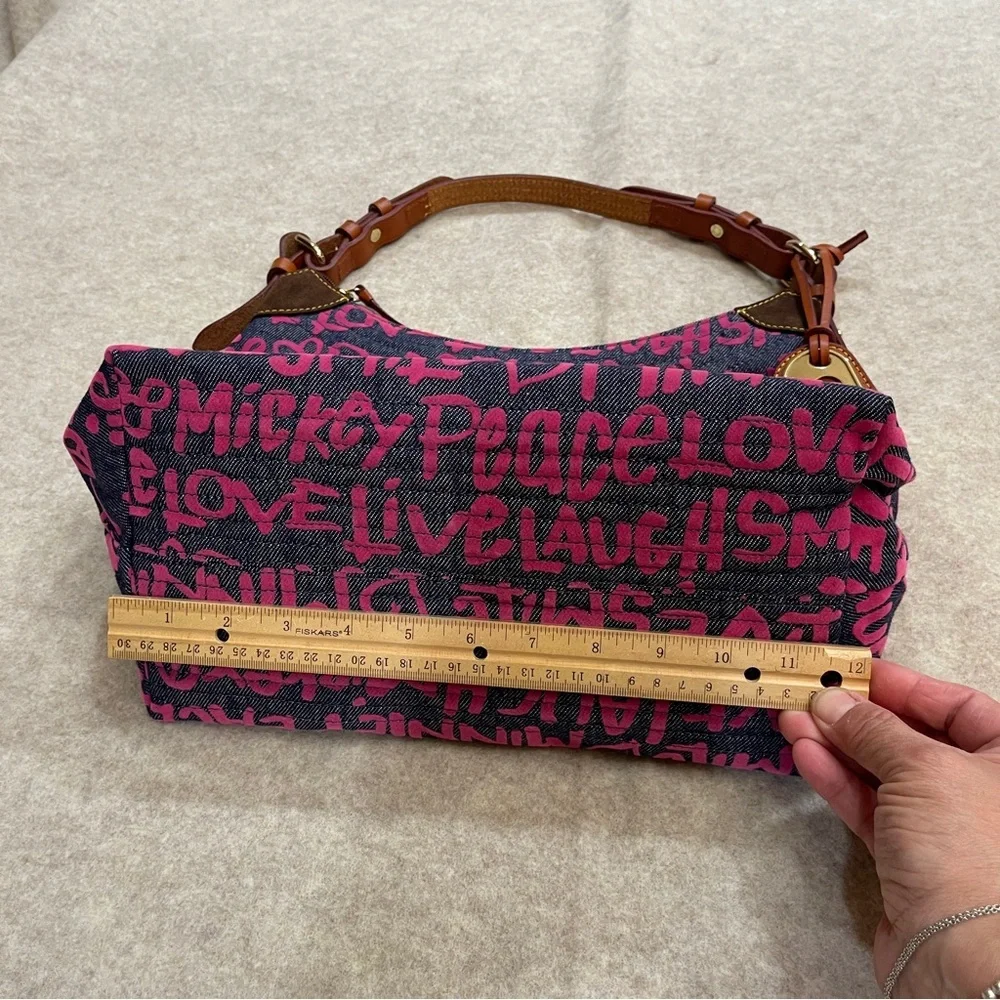 Dooney & Bourke Disney Parks Denim Pink Graffiti Hobo Shoulder Bag & Zip Pouch